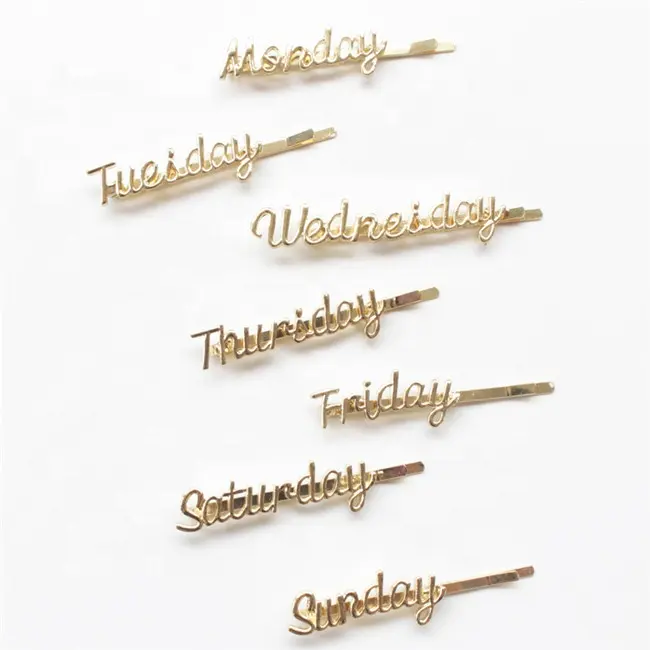 Daily WearJewelry Fashion Wholesale Alloy Gold Custom Weekly Letter Monday Friday Sunday Hair Pin Hairgrip HairclipsためWomen