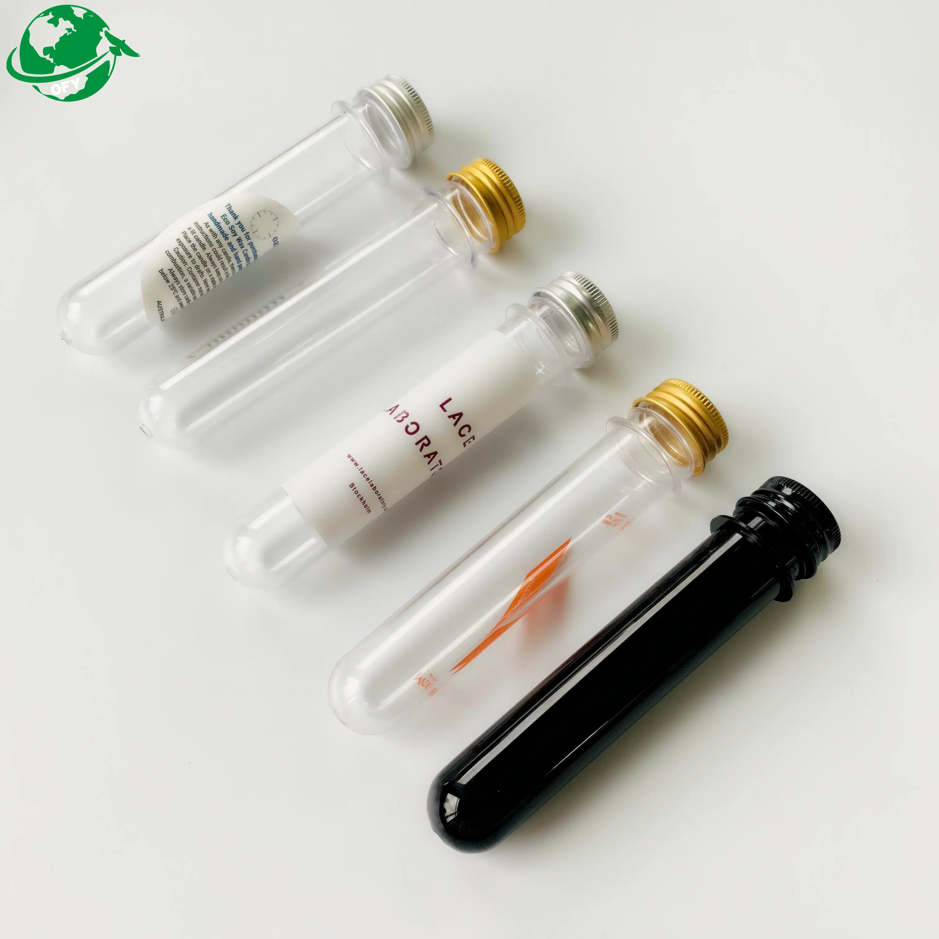 Bottiglia di plastica per animali domestici con tubi di vaniglia trasparente da 40ml con logo o adesivo personalizzato per la conservazione