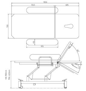 Table d'examen et de traitement électrique pour physiothérapie et massage, avec roulettes rétractables faciles, dossier réglable en hauteur et barrières latérales - Product Image 6