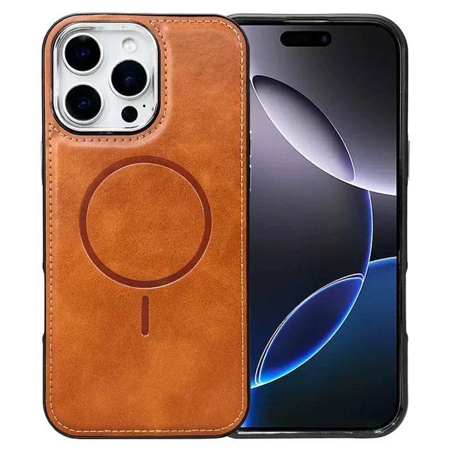 "Premium TPU Leather Magnetic Embossed Case with Screen Protector for iPhone 14/13/16/15 PRO MAX"