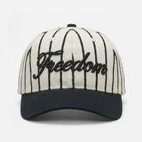 Casquette de baseball noire à rayures fines, 6 panneaux, avec logo brodé 3D personnalisé en relief, visière incurvée contrastante, style streetwear, vente en gros