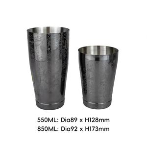 แก้วเชคเกอร์สเตนเลสสตีลแบบมีน้ำหนัก ขนาด 28/18 ออนซ์ 850/550 มล. ลายดอกไม้สลัก ใช้กับเครื่องล้างจานได้ เหมาะสำหรับผสมมาร์ตินี่ ไวน์ และค็อกเทล - Product Image 3