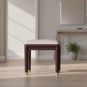 Tabouret de coiffeuse en bois massif confortable et durable de style Wabi-Sabi, banc ottoman amovible pour la chambre à coucher ou l'entrée, siège pour la routine de maquillage - Product Image 2