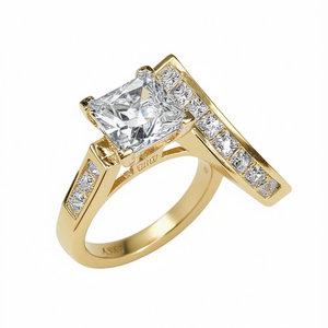 Princess Cut Diamond Engagement Ring for Women Gold Plated <b>Copper</b> <b>Band</b> with Natural White Diamond Color G Classic Style B815 - Product Image 1