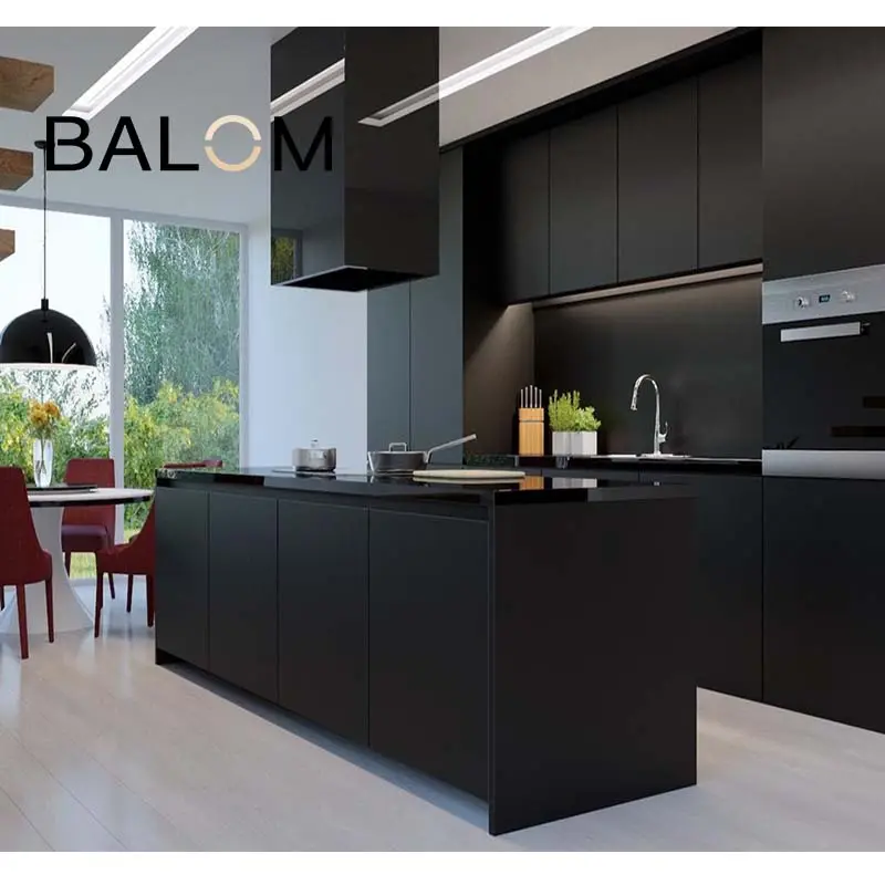 BALOM Đổi Mới Sản Phẩm Của Chất Lượng Tốt Tinh Tế Gỗ Rắn Đá Cẩm Thạch Hàng Đầu Tủ Bếp Quần Đảo Đen Thiết Kế Modular Bếp