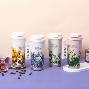 Taza de Café Aislada con Doble Pared y Diseño de Flores, con Pajita, 520 ml, Botella de Agua Térmica de Acero Inoxidable, Portátil, para Viajes, Oficina y Hogar - Product Image 6