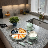 Assiette bébé à ventouse 3 compartiments, en acier inoxydable 304 sans BPA, avec revêtement en silicone de qualité alimentaire, personnalisable en gros