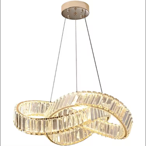 Lámpara colgante de acero de tendencia, candelabro de cristal K9 de lujo moderno de color champán decorativo - Product Image 1