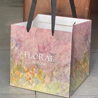 Sac à fleurs en papier imprimé floral 27x27x27cm (10.5x10.5x10.5 pouces) Sac d'emballage cadeau carré avec poignée