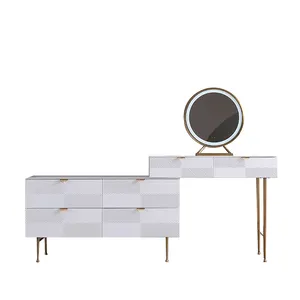 Ensemble de coiffeuse nordique en bois de luxe simple et léger, table de maquillage pour fille avec miroir LED