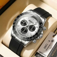 Montre à quartz pour homme Aili Feida 066, cadran argenté, bracelet en silicone, verre minéral, résistante à l'eau 30M, lumineuse