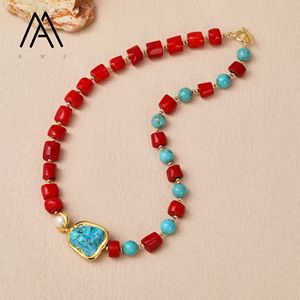 Blu turchese <span class=keywords><strong>con</strong></span> tamburo a forma di <span class=keywords><strong>corallo</strong></span> rosso perla bianco rame-oro placcato perline stile Vintage separato collana di perline di moda - Product Image 3