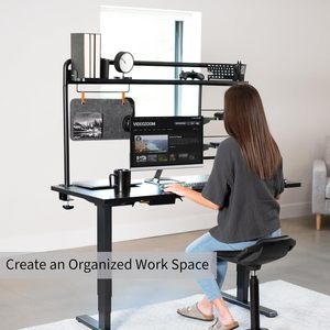 Estante de escritorio moderno de 2 niveles con abrazadera, organizador de mesa encima o debajo del escritorio, almacenamiento de escritorio para oficina en casa con estilo - Product Image 2