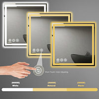 Miroir de salle de bain LED moderne 24x24 avec éclairage intégré, miroir intelligent carré à rétroéclairage frontal, dimmable 3 couleurs, IP44 Ra90, fixation murale