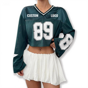 무료 디자인 100% 폴리에스터 승화 크롭탑 Y2K 긴팔 브이넥 패션 티 드롭 숄더 여성 그래픽 저지 - Product Image 3