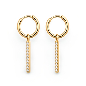 Gold Vermeil Sterling <b>Silver</b> <b>Huggie</b> Earrings – Sparkling Pave Bar Drop Design for Women - Product Image 1