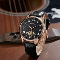 Montre mécanique tourbillon pour homme avec logo personnalisé, boîtier en alliage de zinc, bracelet en cuir, cadran minimaliste à aiguilles, étanche, mouvement Hangzhou
