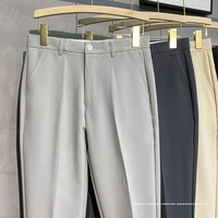 Celana Panjang Pria Model Inggris Terbaru Musim Gugur 2025, Kancing Tengah, Potongan Pendek, Tapered, Anti Kusut, Lurus, dan Longgar