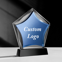 Trophée en cristal gravé de haute qualité avec logo de marque personnalisé en forme d'étoile créative avec socle