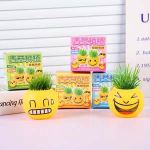 Mini Potted Plant Grass Head Doll Round Emoticon <b>Desk</b> Decor For Living Room Bedroom <b>Study</b> Student Gift - Product Image 2