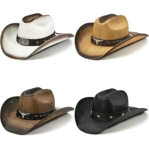 Custom Longhorn Steer Head <b>Western</b> Wide Brim Gold Studded Straw Cowboy <b>Hat</b> for Men Women Summer Rodeo Outdoor - Product Image 2