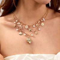 Collier en alliage Ocean Wind avec pendentif en perles d'imitation et pampilles, étoile de mer et coquillage, bijoux pour femme, cadeau d'été pour les vacances