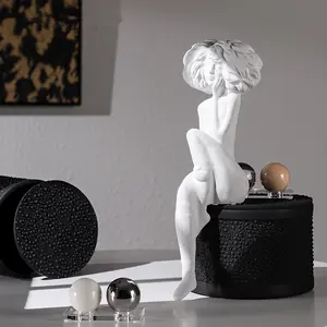 Design mordern white color girl sculpture home decoration art girl sculpture