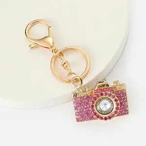 Keychain rhinestone Creative diamond camera model key chain small gift metal pendant wholesale key ring