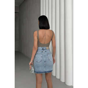 Distressed Floral Print Short Denim <b>Skirt</b> Button Decoration Vintage <b>Y2K</b> Style Casual Formal Summer Autumn Season Pleated Pencil - Product Image 4