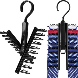 Tie Rack 20 Slot Hook Type Wardrobe Organizer For Ties Belts Scarves Storage Black ABS Plastic - Product Image 1
