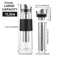 Carafe en verre de 1000 ml pour café infusé à froid et thé, avec filtre en maille réutilisable, pour la maison ou le bureau