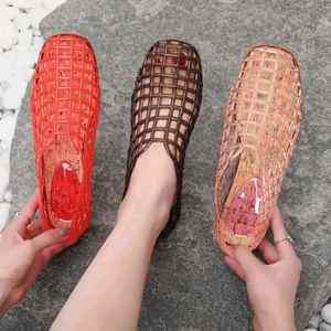 Summer Spring Winter Round Toe <b>Clear</b> Hollow <b>Jelly</b> PVC Ladies Fashion Roman Casual Outdoor Slip-On Sandal Shoes - Product Image 1