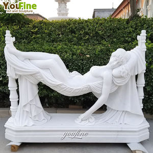 Estatua <span class=keywords><strong>de</strong></span> mujer <span class=keywords><strong>de</strong></span> mármol tallada <span class=keywords><strong>a</strong></span> <span class=keywords><strong>mano</strong></span> tumbada en hamaca - Product Image 2