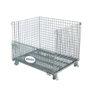 Cage de stockage en métal de conteneur de grillage galvanisée par distillation d'entrepôt de palette empilable portative