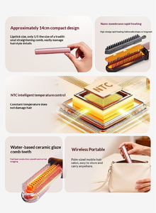 0728 Water-based Ceramic Glaze Straightener Comb Rapid <b>Heating</b> Cordless Styling Tool Anti-scald Design Mini Hair Brush - Product Image 3
