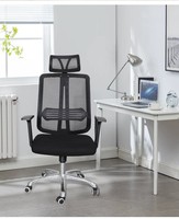 Chaise de bureau pivotante à hauteur réglable avec base chromée, chaise de bureau ergonomique en maille avec appui-tête