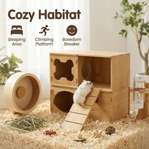 Casa de bambú para hámster, juguete de túnel de doble capa para mascotas pequeñas, forma rectangular duradera - Product Image 3