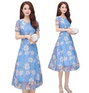 Coreano signore <span class=keywords><strong>abiti</strong></span> a maniche corte donna moda Casual abito lungo floreale per le donne - Product Image 4