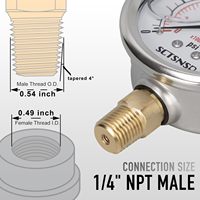 Pengukur Tekanan 0-100 PSI Berisi Cairan Gliserin Dial 2,5" 1/4" NPT Dudukan Bawah Casing Baja Tahan Karat Tekanan Rendah