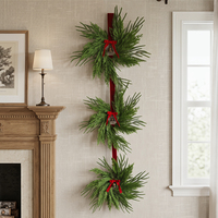 Guirlande de Noël ou de Remise de Diplôme Verticale à 3 Niveaux de Haute Qualité, Décoration Suspendue, Ruban en Velours Rouge, Clochettes, Nœuds, Style Ferme pour la Maison