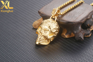 Unisex Stainless Steel <b>Skull</b> Pendant Necklace with Claw Setting Gold Color Fashion Jewelry <b>Gift</b> - Product Image 5
