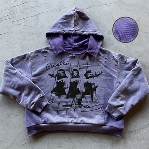 Sudadera con Capucha Oversize de Algodón Waffle de 500 g/m² para Hombre, Estilo Boxy, con Lavado Ácido, Estampado de Logotipo Personalizado y Efecto Desgastado - Product Image 1