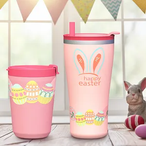 2024 Nieuwe Producten Geschenken Easter Egg Konijnen Bunny Oor Patroon 580Ml Roestvrijstalen Tumbler Cup Mok Met Stro