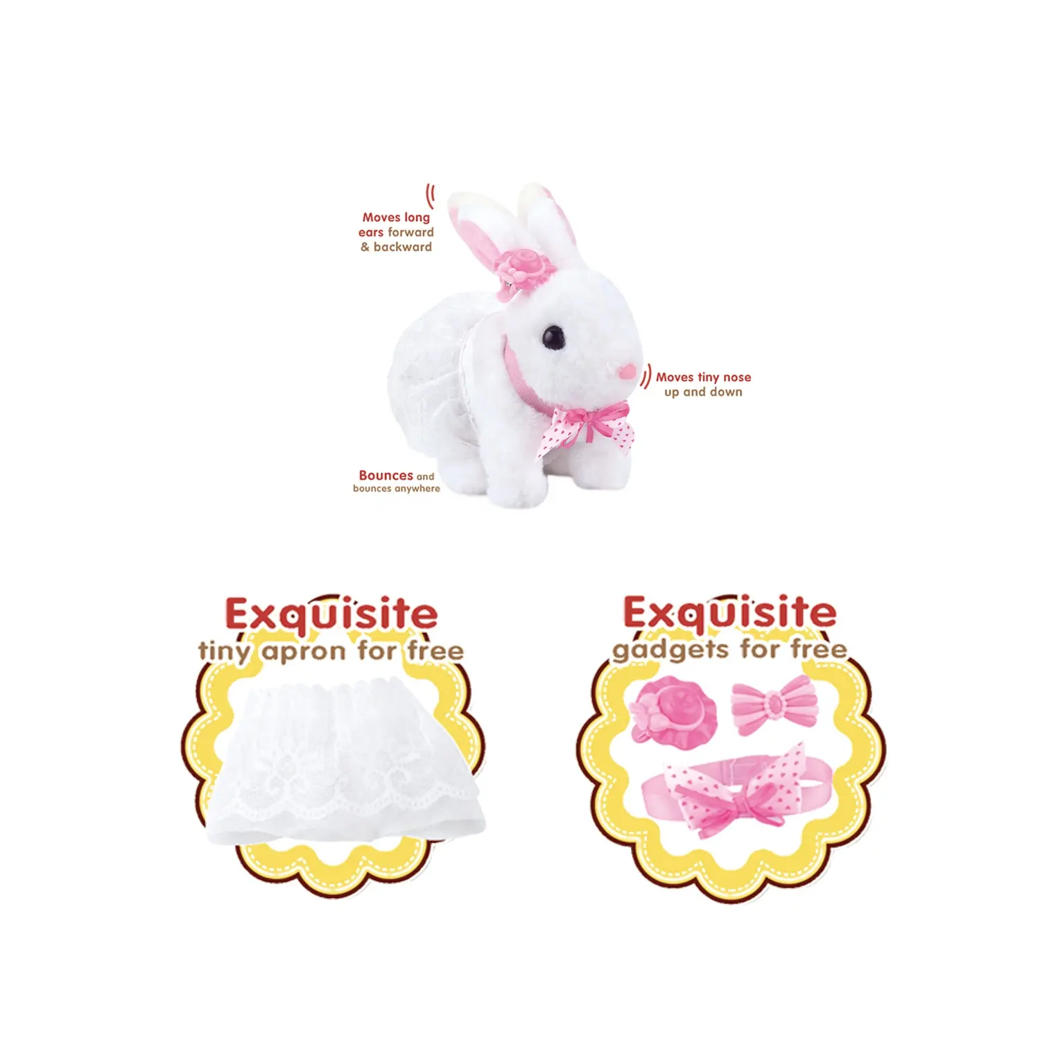 B/O-conejo de peluche suave e inteligente, con accesorios, se mueve y rebota en cualquier lugar, animal eléctrico, juguetes para niños