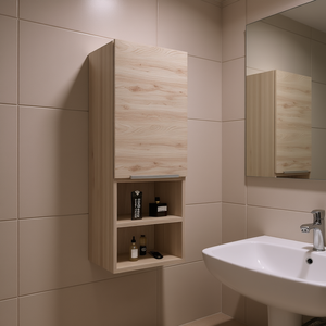 Armoire de salle de bain à porte simple Savona avec quatre étagères, murale, en bois gris clair, design contemporain - Product Image 2