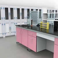 Banc de laboratoire médical personnalisé en acier et bois avec alimentation électrique