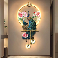 Art mural lumineux LED paon chinois et pivoine, magnifique, vertical, effets lumineux personnalisables, belle décoration de salon