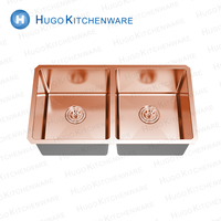 Prix usine Smart Rose Gold 812mm X 482mm Double Bol Évier De Cuisine En Acier Inoxydable 304 avec Nano Traitement De Surface Robinet