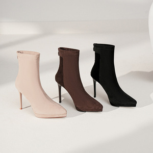 Botines de Tacón Fino de 8 cm con Punta Puntiaguda, Forro de Felpa de Ante Sintético, Zapatos de Mujer de Moda que Aumentan la Estatura - Product Image 3