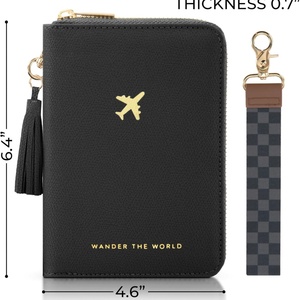 Custom Leather Passport Holder Wallet RFID Travel Business Credit Card Protector Passport Cover with <b>Wristlet</b> Strap - Product Image 4